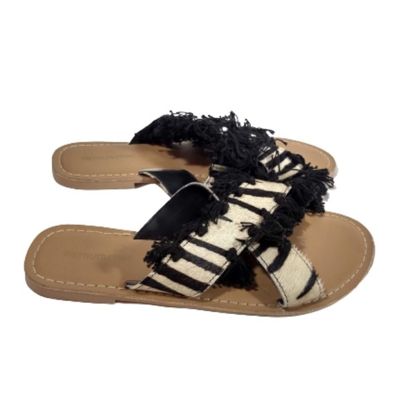 Pretty Little Thing Sandals Slides Black Cream Women's Size 6 - Picture 4 of 9